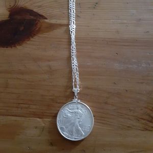 Men's silver necklace and silver eagle pendent